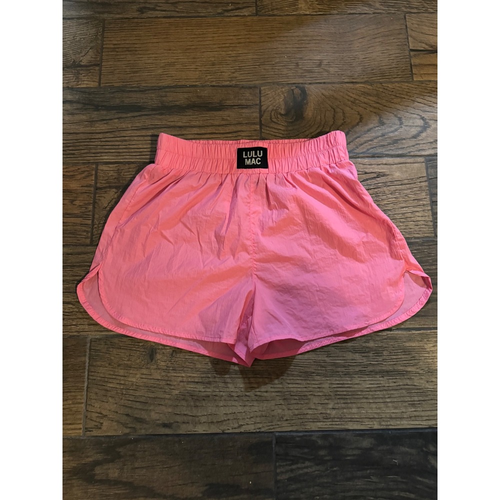 Lulu Mac Women Pink Nylon Athletic Running Shorts Size Large Elastic Waistband